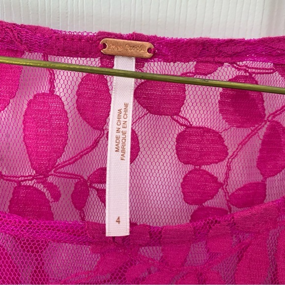 Free People Floral Mesh Lace Mini “Rare Color Fuchsia” Dress EUC Size - 4 - Picture 9 of 9
